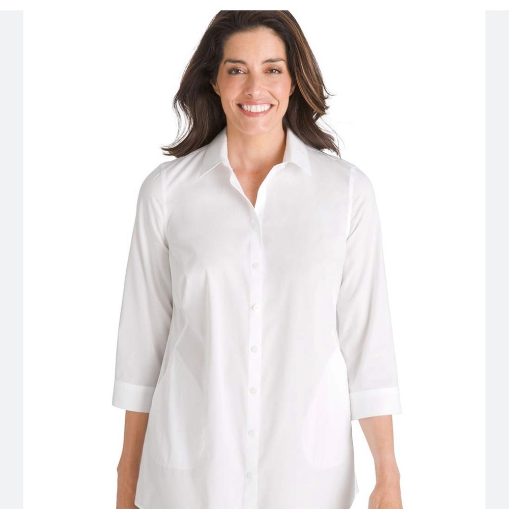 Chicos No Iron Blouse Size 2 White Cotton Button Down Shirt (2 12/14)